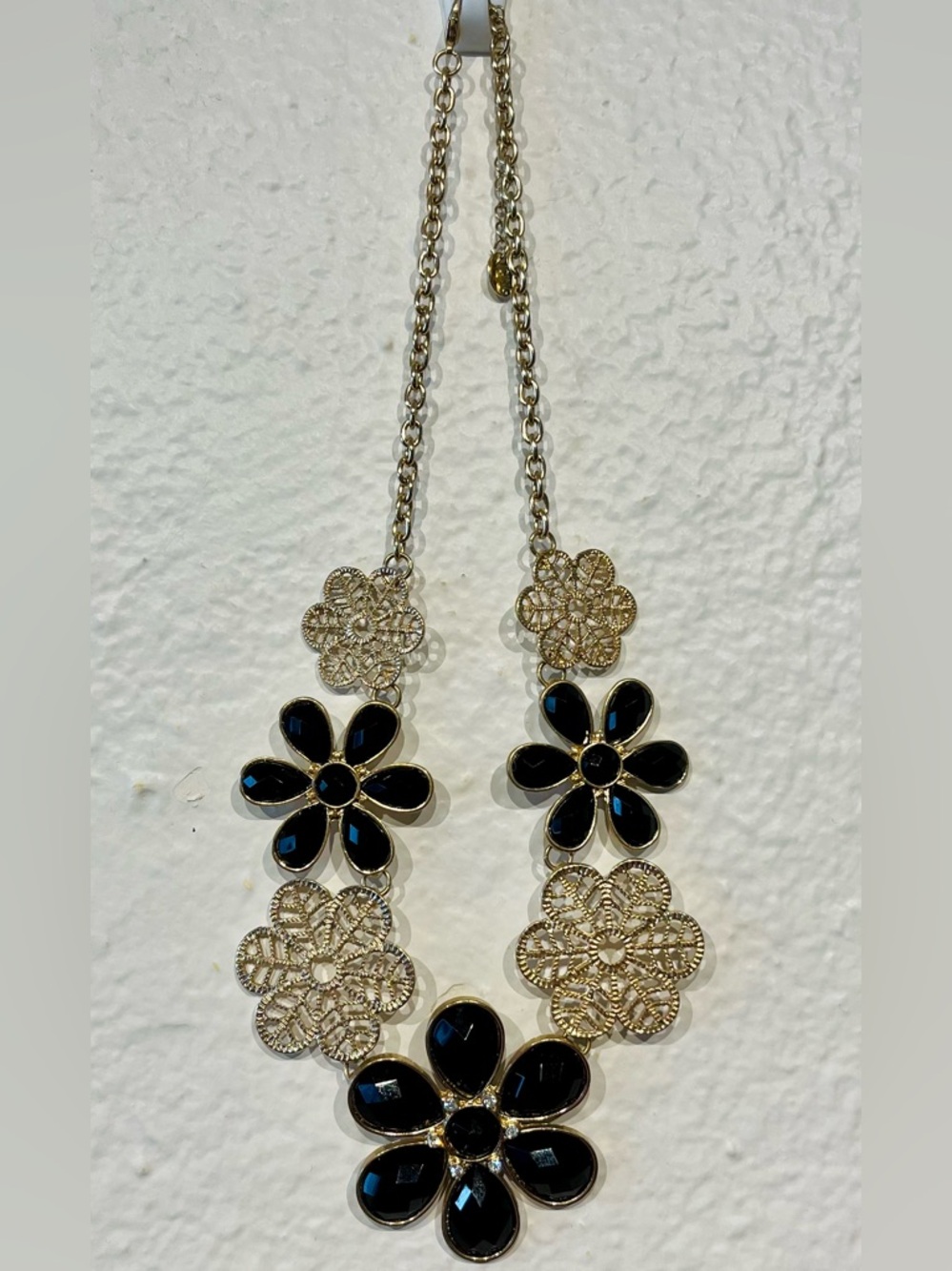 Icing Black and Gold Tone Floral Statement Bib Necklace